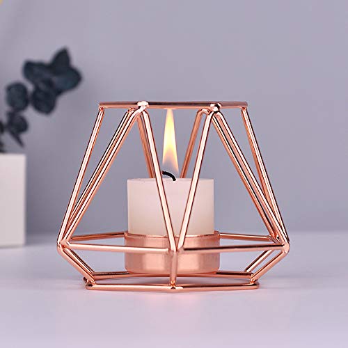 KOBWA Portavelas de metal geométrico de alambre de hierro para velas de té, portavelas de boda, vacaciones, eventos, decoraciones de fiesta., metal, oro rosa, Low Shape