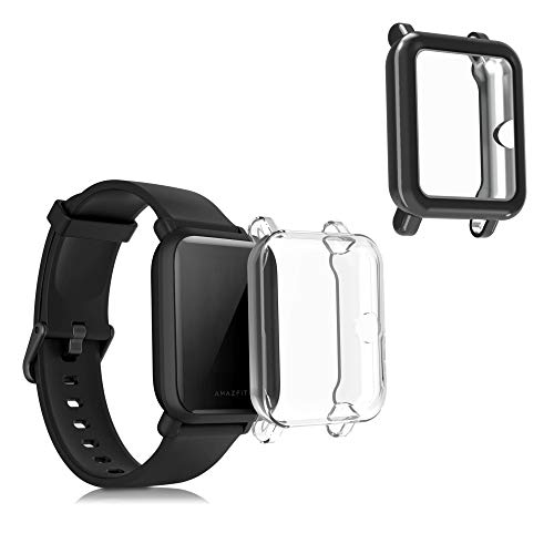 kwmobile 2 Carcasas para Pulsera Actividad - Set de 2X Funda Compatible con Xiaomi Amazfit Bip/Bip Lite - Transparente/Negro