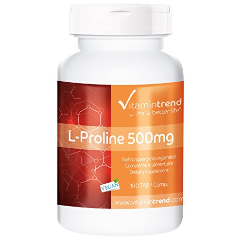 L Prolina 500mg – ¡Bote para 3 MESES! – altamente dosificada – sin estearato de magnesio – 180 comprimidos de prolina