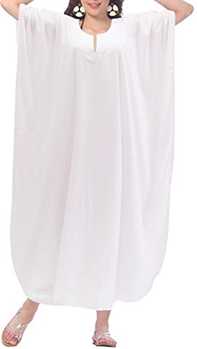 LA LEELA Halloween Mujeres caftán Rayón túnica Sólido Plain Kimono Libre tamaño Largo Maxi Vestido de Fiesta para Loungewear Vacaciones Ropa de Dormir Playa Todos los días Cubrir Vestidos Blanco_F948