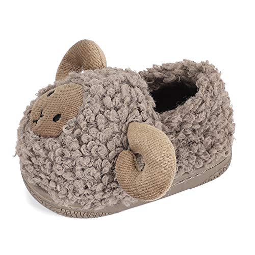 LACOFIA Zapatillas de Estar por casa de Peluche para niños Pantuflas de Oveja cálidas de Invierno Antideslizantes para niñito Gris 24/25