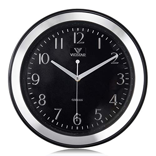 Lafocuse Reloj de Pared Silencioso Metal Clasico Reloj Cuarzo Sencillo Plata para Salon Comedor Dormitorio 33 cm