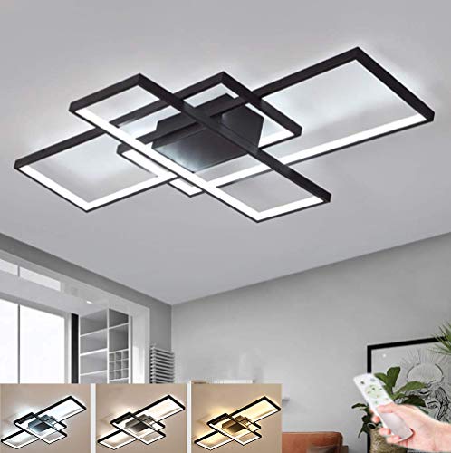 Lámpara De Techo Moderna LED Regulable Plafón para Sala De Estar Lámpara Acrílico De 3 Rectangular De Diseño Dormitorio Decoración Cocina Oficina Araña De Luces con Control Remoto,Negro,140cm