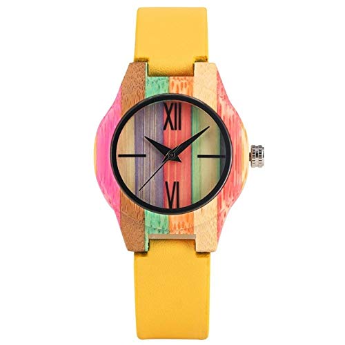 LCDIEB Reloj de Madera Colorido de Lujo Superior para Mujer, Reloj de Madera de bambú Completo de Cuarzo, Reloj de Pulsera de Color Caramelo para Mujer, Reloj de Pulsera para Mujer, 9