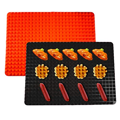 LdawyDE Tapete De Silicona para Hornear Estera para Hornear Alfombrilla de Horno Antiadherente Resistentes al Calor Plancha de Cocción Reductora de Grasa para Horno, Barbacoa, 2 Piezas (Rojo + Negro)