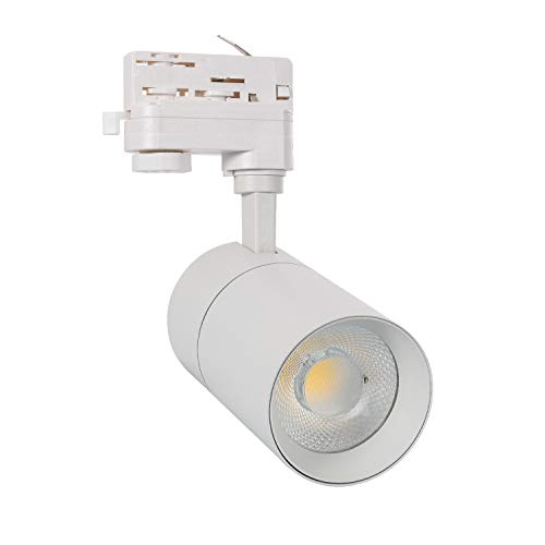 LEDKIA LIGHTING Foco LED New Mallet Blanco 20W Regulable para Carril Trifásico (UGR 15) Blanco Neutro 4500K - 5000K