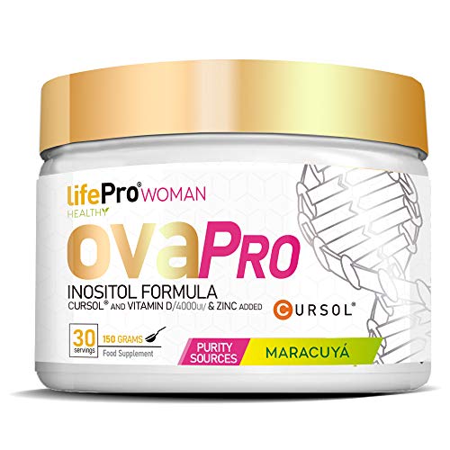 Life Pro Ovapro Myo Inositol para la salud de la mujer – Inositol en polvo con cúrcuma, zinc y vitamina D para ayudar contra el SOP – 150 gramos – Suministro para 30 días – Sabor maracuyá