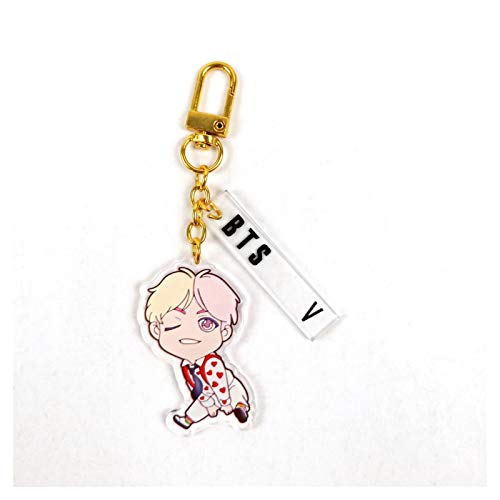 Llavero Caliente BTS-Fans Figura Llaveros Anillo dominante de Dibujos Animados J-Hope Jung Kook Suga V RM Jimin JIN Moda joyería Regalo for los Aficionados Home (Color : 4 V)