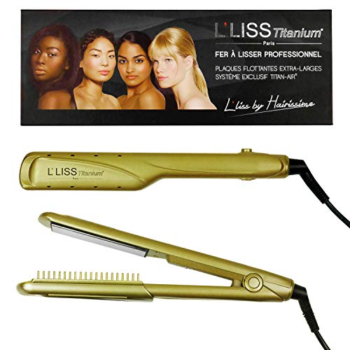 L'Liss – Plancha profesional L'Liss Titanium – Plancha de alisado rizador – Placas de titanio XL de alto rendimiento – Tecnología para el cabello – Ultra rápida y ligera – Especial alisado brasileño