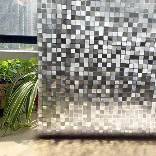 LMKJ 3D Mosaico Cuadrado película electrostática Ventana privacidad sin Pegamento electrostático balcón Puerta de Vidrio Pegatinas baño Cocina película casera translúcida A13 40x200cm