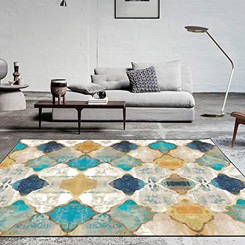 Loartee Alfombra de área Retro, Suave, Americana, geométrica, marroquí, Grande, tapete para Piso para Sala de Estar, Dormitorio, decoración del hogar, Tela, Azul,160 x 230cm / 5.3 ft x 7.5 ft