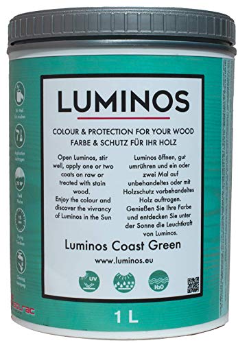 Luminos - LUM1118 -COAST GREEN- Barniz Lasur al Agua Protector Para Madera Exterior Color Verde Costa, 1L