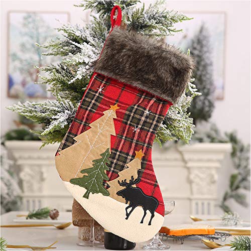 Lurowo - Calcetines de Navidad, Medias Medias con Gran Manta, Árbol de Navidad y Wapiti, Bolsa para Dulces para decoración del árbol de Navidad, poliéster, 44 x 21 cm