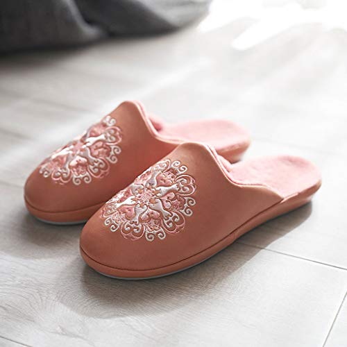 LZY Chanclas- Invierno Algodón Mop Zapatos Bordados Casa Hogar Interior Casa Cálido Piso de Felpa Antideslizante Impermeable Zapatillas de Cuero (Color : Laurel, Tamaño : 40-41code)