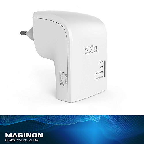 Maginon WLR 755 AC - Amplificador Wi-Fi (5 GHz, 433 Mbit/s, 2,4 GHz, 300 Mbit/s y 802.11 ac, router con puerto LAN y WiFi WPS, 3 antenas y punto de acceso compatible con todas las redes