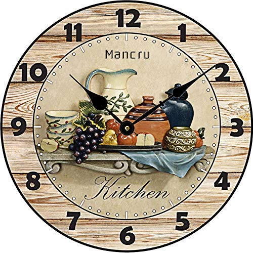 Mancru 1CM Pulgadas de Espesor Vendimia Sin Cubierta Silencio Reloj de Pared Lamentable de Madera Grande y Redondo Sin tictac Reloj de Pared Decoración Reloj 4-35CM