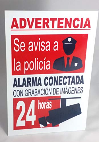 Marina Signboards Cartel Metal indeformable 30x20 cm Advertencia Alarma Conectada grabación de Cámaras de Vídeo 24 Horas Aviso o Llamada a Policía