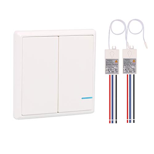 Mengshen Kit De Interruptor De Luces Inalámbrico, 1 Interruptor De Dos Pandillas + 2 Receptor, No Requiere Cableado, Fácil De Instalar