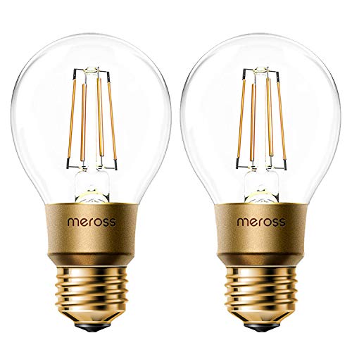 Meross Bombilla Inteligente Regulable. Vintage Edison Lamparas. Bombilla Wi-Fi E27 A19. 9W Equivalente a 60W. Blanca Cálida. Compatible con Alexa, Google Assistant y SmartThings. Paquete de 2.