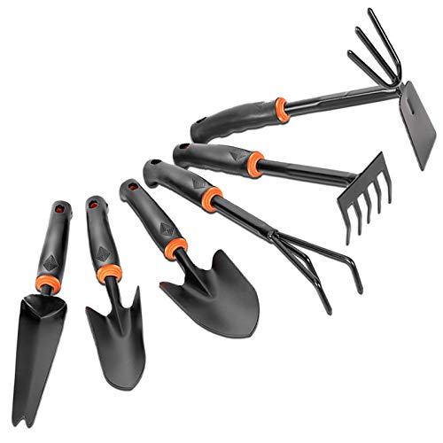 Migaven Kit Jardineria, Herramientas de Jardín de 6 Piezas Incluye Una Paleta de Trasplante Manual Rastrillo Rastrillo de Doble Uso con Mango de Plástico Negro Para Regalo de Amante de La Jardinería