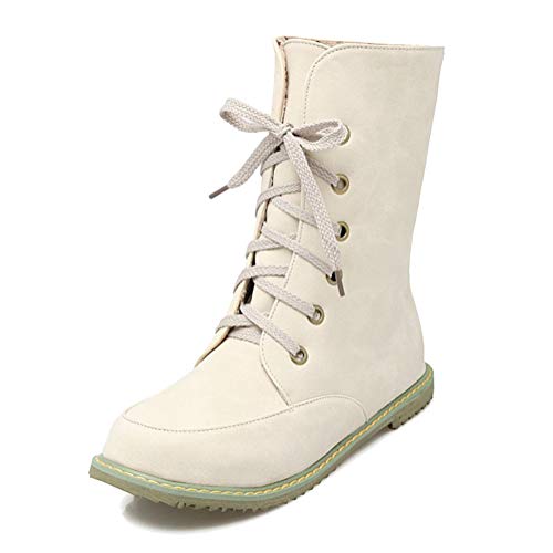 Minetom Botas, Botas de Mujer Zapatos Confort Pisos Lace Up Calzado de Punta Redonda Beige EU 40