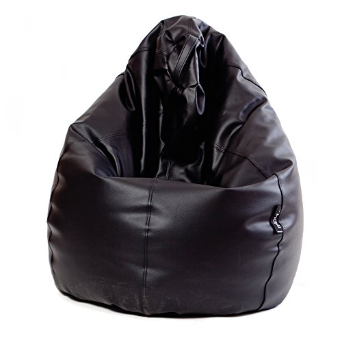 MiPuf - Puff de Pera Original Tamaño XL - 130x80x80 cm - Tejido Polipiel Alta Resistencia - Doble Costura y Doble Cremallera - Relleno Incluido - Negro - 4 años de Garantía