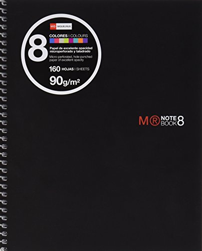 Miquelrius - Cuaderno A5, 160 hojas (franjas de 8 colores), cuadrícula 5 mm, tapa de polipropileno color negro