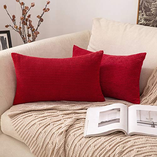 MIULEE 2 Piezas Funda de Cojines Poliéster Elegante Suave y Duradero Funda de Almohada Cómoda para Sofá Cama Decoracion Modernas Preciosas para Sillas Dormitorio Habitacion 30x50cm Rojo