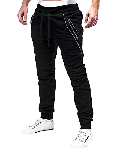 MODCHOK Hombre Pantalones Largos Chándal Jogger Chino Cargo Deportivos Cordón Negro S