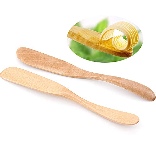 MoYouno Esparcidor de Mantequilla de Madera 2 Piezas, esparcidor ecológico Hecho a Mano para Mermelada, gelatina, Queso, Crema, espátula para mascarilla (Beige)