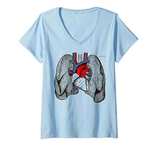 Mujer Corazón humano pulmones anatomía médica pulmones Camiseta Cuello V