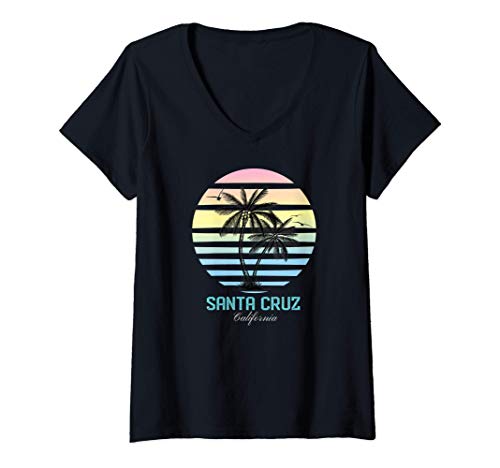 Mujer Santa Cruz California Vintage Retro Palmera Regalo Camiseta Cuello V
