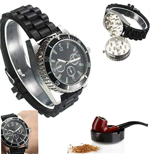 Negro Oculto Amoladora De La Hierba Del Reloj De Tabaco Y Especias Grinder Grinder De Metal Reloj De Cigarrillos De Hierbas Trituradora