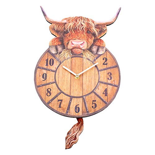 Nemesis Now - Reloj de Pared, con diseño de Vaca de Las montañas de Escocia, 25 cm, MDF, tamaño único, Color Rojo