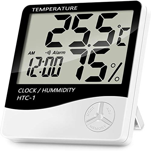 NIAGUOJI - Termómetro digital LCD para interiores, medidor preciso de temperatura de la habitación, monitor de humedad con reloj despertador para dormitorio, etc.