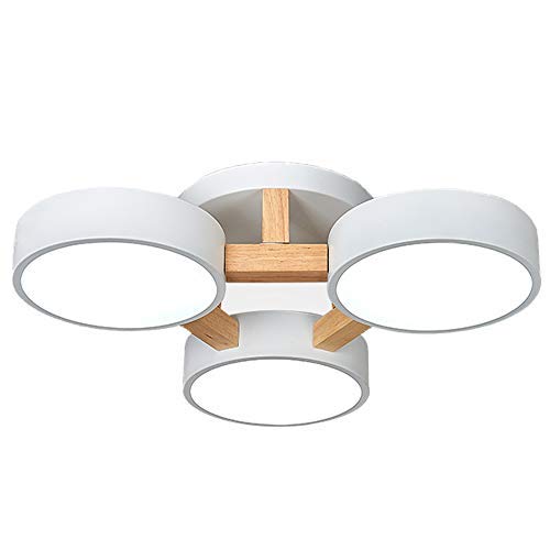 Nordic Macaron Round Log Luz plafon de techo Dormitorio Círculo Madera LED Lámpara Techo 3,4 Luminaria Blanco Gris Verde Metal Acrílico Luz blanca Regulable Comedor (White light,White-54cm)