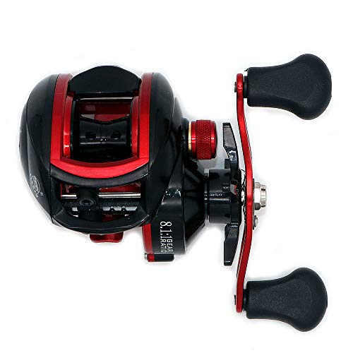 NUZAMAS Carretes de Pesca Baitcaster Reel 8.1: 1 de Alta Velocidad con Sistema de Freno Ajustable Rodamientos de Bolas Carrete de Pesca de baitcasting de mar para Zurdos