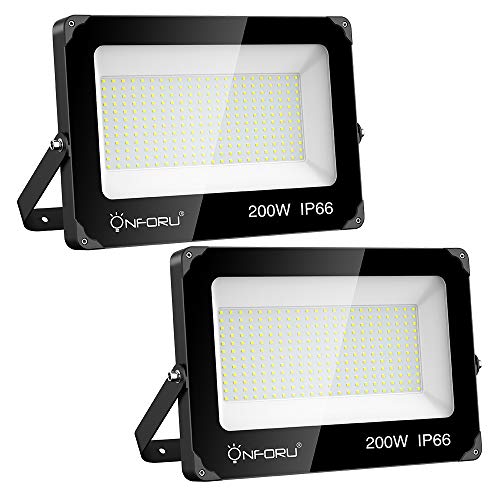 Onforu 200W Foco LED Exterior (2 Pack) 22000LM Super Potente Proyector LED, Reflector LED IP66 Impermeable, Foco LED Interior 5000K Blanco Frío para Patio Jardín Garaje Campo Deportivo Estadio Fábrica