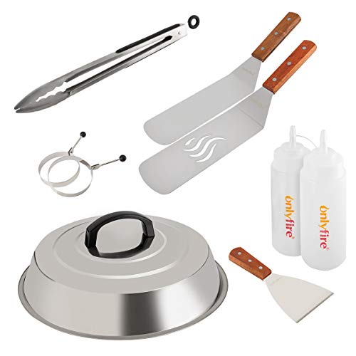 Onlyfire FPA-5117 Juego de espátula de Acero Inoxidable para Parrilla cocinar con Tapa Plana Plancha, Tapa con Forma de cúpula de 12", ESPÁTula, Raspador, 9 Piezas