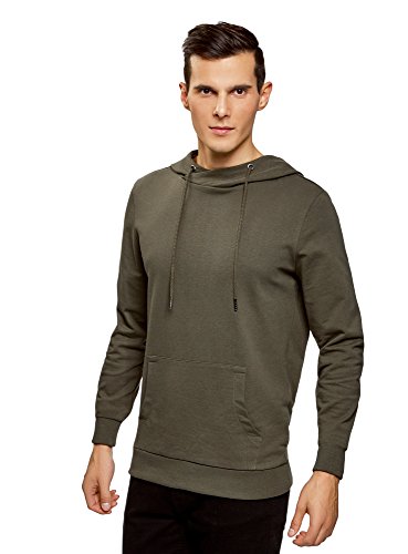 oodji Ultra Hombre Sudadera Básica con Bolsillo, Verde, ES 50 / M