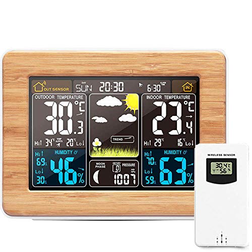 OurLeeme Estación meteorológica inalámbrica, Pronóstico Digital Termómetro Exterior para Interiores Temperatura Humedad Alarma Reloj meteorológico 3 Niveles Retroiluminación (Amarillo)