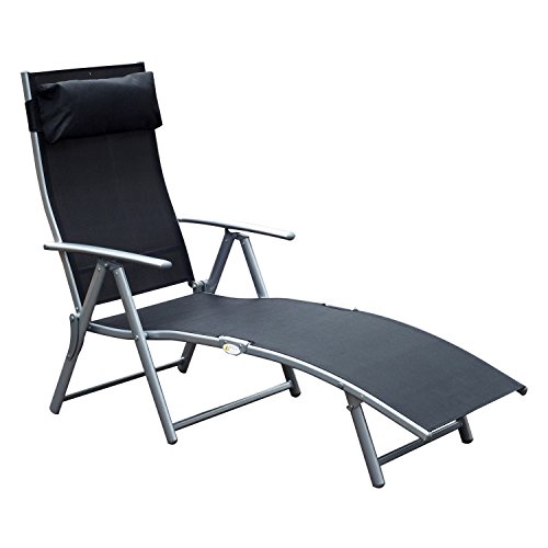 Outsunny Tumbona Plegable Respaldo Ajustable a 7 Niveles con Almohada Textilene Resistente Relax en Exterior Piscina Terraza Camping 137x63.5x100.5cm Acero