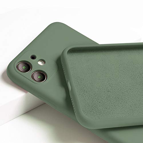 OWM Funda iPhone 11 de Silicona líquida [con Protector de cámaras] Carcasa Protectora de Goma antigolpes con Interior de Microfibra Suave para iPhone 11 (2019) - Verde Oscuro