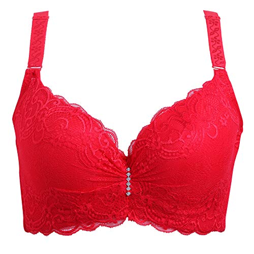 Page Adelasd Sujetador de Encaje Sujetador Sexy de Talla Grande Ajustable con Anillos de Acero Recolección de Ropa Interior para Mujer Rojo 36 / 80C