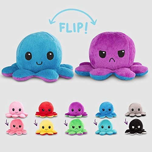 Peluche de Pulpo Reversible Pequeños, Muñecos Lindos de Doble Cara, Juguetes de Pulpo de Felpa para Niños (Azul-Rosa)