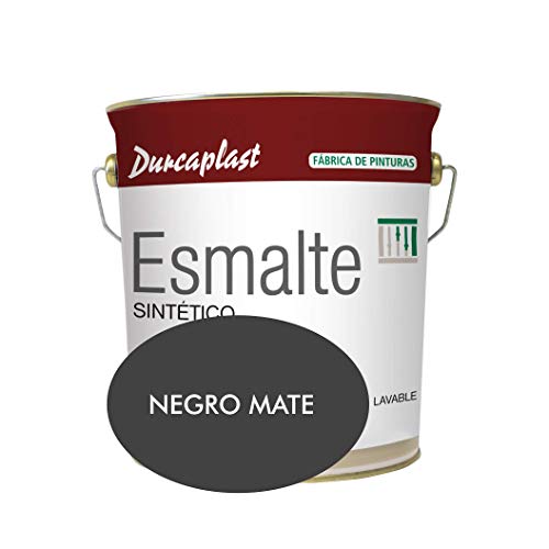 Pintura esmalte sintético Durcaplast, ideal para la protección, decoración y mantenimiento de superficies de hierro y madera. Uso Interior/Exterior (4L, NEGRO MATE)