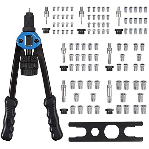 Pistola Remachadora Manual Remachadora de Mano Herramientas de Remache para Tuercas Remachables con 100 Tuercas M3 M4 M5 M6 M8 M10 M12