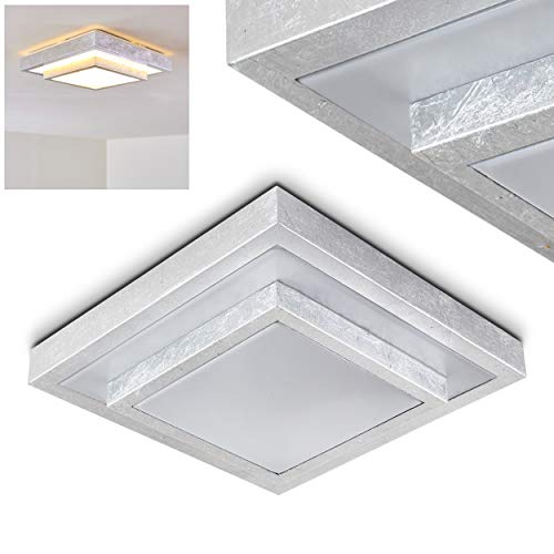 Plafón LED Sora cuadrado con peldaños en plata cepillada - Moderno plafón LED para baño, vestíbulo, salón, vestíbulo, dormitorio - lámpara de techo en blanco cálido