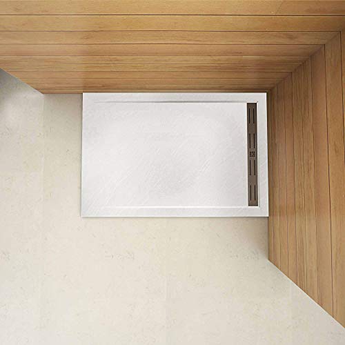 Plato de Ducha Rectangular extraplano RESINA PIZARRA GEL COAT BLANCO, Válvula incluida, Antideslizante 90x120cm