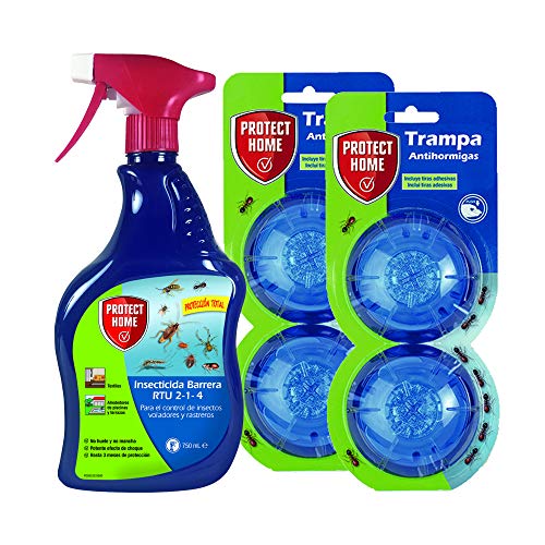 Protect Home - Kit Antihormigas Protección Total, 4 trampas de gel + spray insecticida barrera, interior y exterior